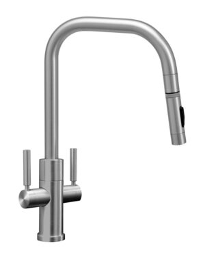 Waterstone Two Handle Fulton Modern PLP Pulldown Faucet - Toggle Sprayer - Angled Spout