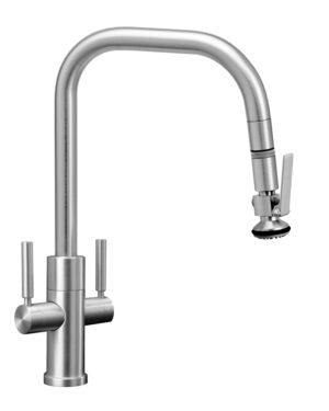 Waterstone Two Handle Fulton Modern PLP Pulldown Faucet - Lever Sprayer - Angled Spout