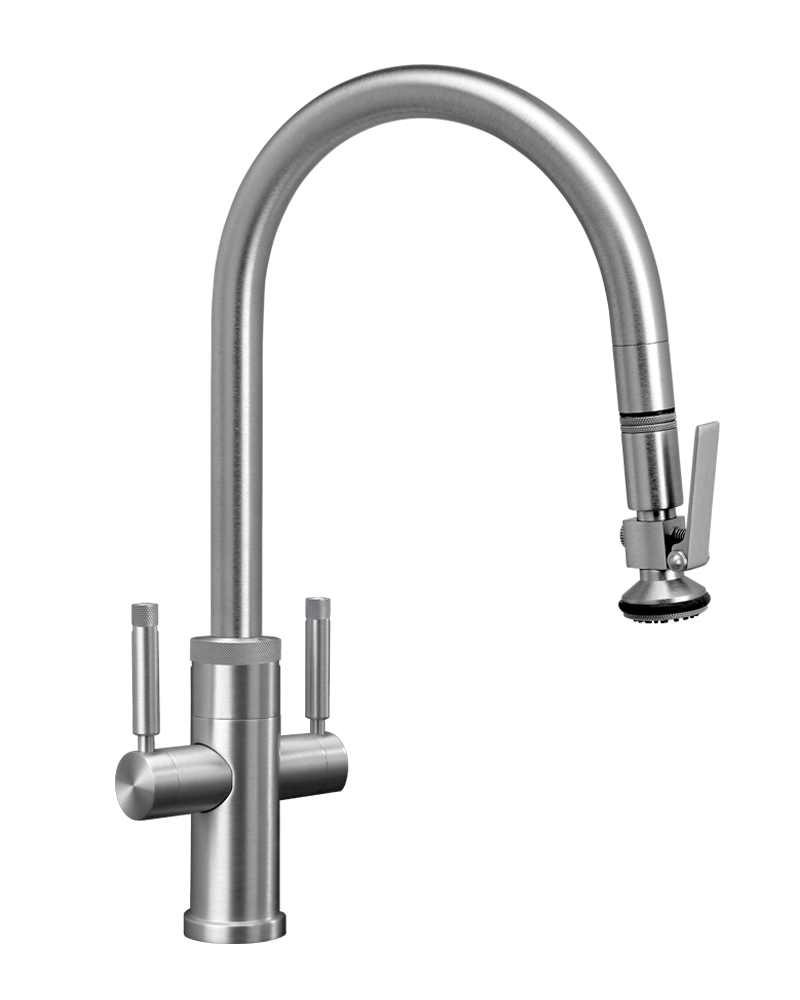 Waterstone Two Handle Industrial PLP Pulldown Faucet - Lever Sprayer - Angled Spout