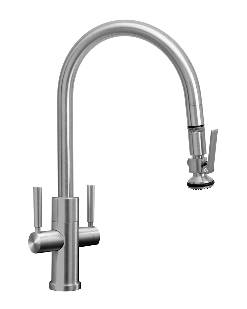 Waterstone Two Handle Modern PLP Pulldown Faucet - Lever Sprayer - Angled Spout
